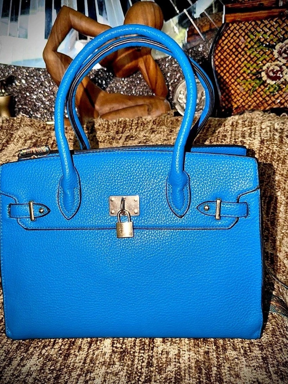 Structured Blue Satchel with Wristlet